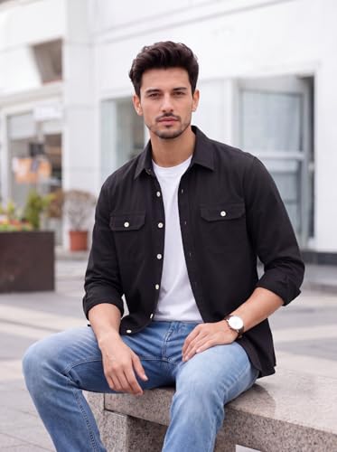 Image of Amazon Brand - INKAST Men's Cotton Blend Button Down Shirt | Long Sleeve Casual Lightweight Breathable Collared Shirts | Soft Comfortable Everyday Wear |Two Flap Chest Pockets |Using like Jacket Shirt