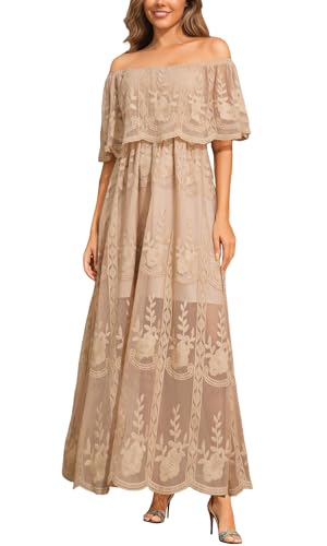 Amazon.com: Womens Off Shoulder Embroidered Lace Maxi Dress Boho