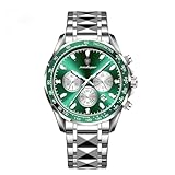 Poedagar Orologi di lusso degli uomini di modo impermeabile luminoso Data Cronografo Orologio per Uomo in Acciaio Inox Sport Quarzo Uomo Orologio, Colore: argento e verde.