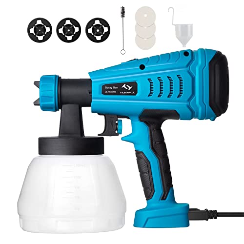 Paint Sprayer 550W Tilswall HVLP Electric Paint Spray Gun with 1300ML Detachable Tank Max 1200ml/min, 3 Spray Patterns,3 Nozzle Sizes for Fence, Cabinet, Home Painting