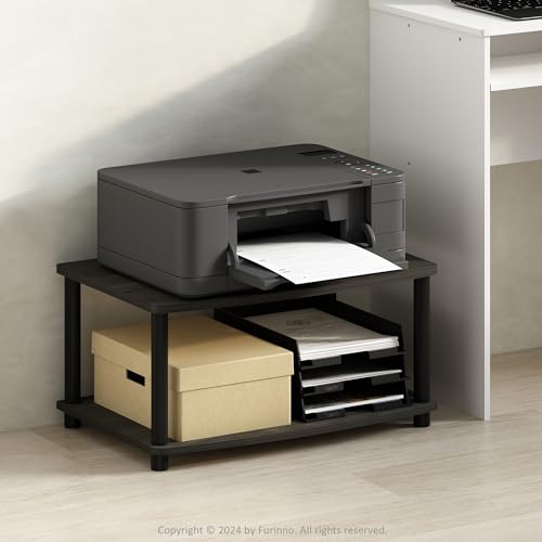 Image of Furinno Turn-N-Tube 2-Tier Printer Table with Storage, Under Desk Printer Stand, Toolless Assembly, for CPU, Work Supplies, Home Office, Espresso