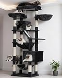 Heybly Cat Tree, 71-Inch-Tall Tower for Indoor Cats with 2 Perches, 2 Big Condos, 2 Hammocks, Basket, Scratching Pad, Large Cat Furniture and Condo, Smoky Gray HCT034G