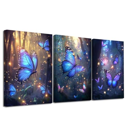 LZIMU 3Pcs Butterfly Wall Art Blue and Purple Butterflies Picture