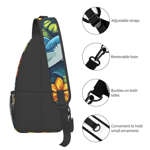 Mochila bandolera ligera para adultos estilo Cute Ocean Shark Flower miniatura 5
