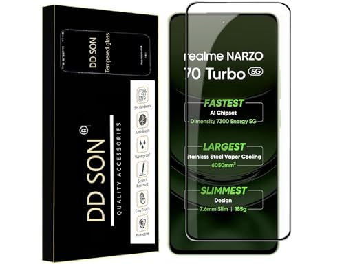 Image of DD SON Tempered Glass Screen Protector Compatible for Realme Narzo 70 Turbo 5G HD Glass with Edge to Edge Coverage and Easy Installation kit,Black