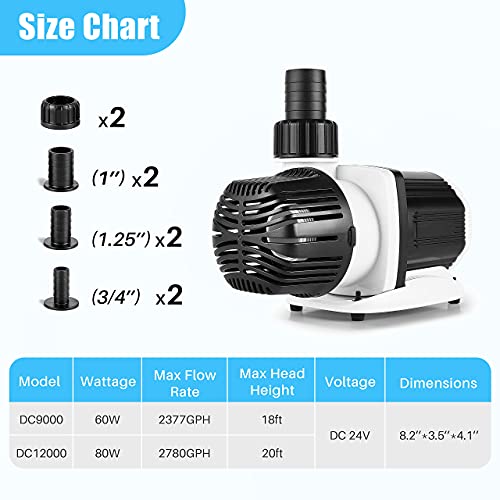 Image of Orlushy dc-9000 Silent Swirl Controllable DC aquarium Pump 60W 2377GPH marine wavemaker 24V return pump with sine wave Controller for salt /Freshwater fish reef tank sump Circulation