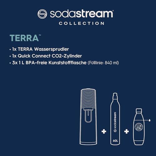 Bild 1 - SodaStream Wassersprudler TERRA Promopack mitQuick-Connect CO2-Zylinder| inkl. 3x 1L FUSE Kunststoffflasche (spülmaschinengeeignet) | Farbe: Schwarz