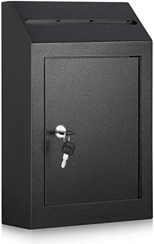 xydled Wall-Mount Mailbox,Heavy Duty Deposit Drop Box, Locking Metal Key Drop Box Suggestion Box with Key Lock,Secured Safe Storage Box Postbox for Home&Business Use,15x12x4 Inch,Black