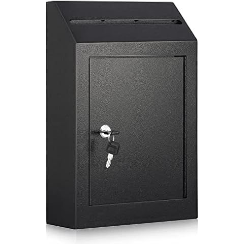 xydled Wall-Mount Mailbox,Heavy Duty Deposit Drop Box, Locking Metal Key Drop Box Suggestion Box with Key Lock,Secured Safe Storage Box Postbox for Home&Business Use,15x12x4 Inch,Black Cover
