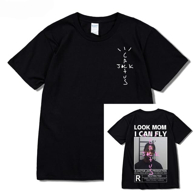 GenericTops & Tees - Cactus%Jacks T-shirt Summer Men Women LOOK MOM I CAN FLY Astrosworld Tees Style Short Sleeve Harajukus Logo Print Tshirt (Blacks L)