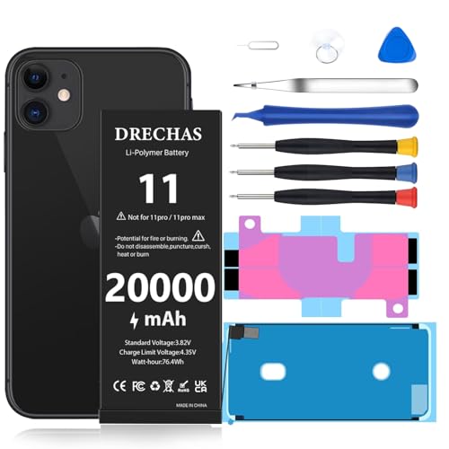 DRECHAS [20000mAh] Battery for iPhone 11 2026 New Upgraded High Capacity 0 Cycle Li-Polymer Replacement Battery for iPhone 11 Models A2111 A2221 A2223 with Complete Professional Repair Tool Kit
