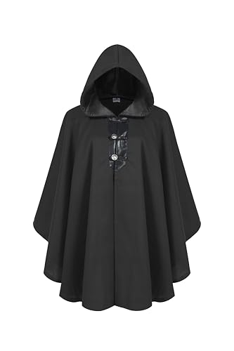 Regenboog Renaissance Hooded Cloak, Adult Wool Cloak with Hood for Women and Man,Short Medieval Cloaks, Black Cape, Cape Women, Hobbit Halloween Costume