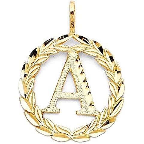 PRECIOUS STARS 14k Yellow Gold Round Wreath Initial Letter 'A' Pendant