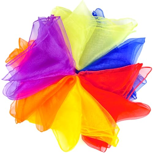 NEBURORA 6 Pcs Juggling Scarves Square Colorful Play Scarve for Dance Magic Tricks Performance Props Music Movement Scarf Accessories 6 Colors