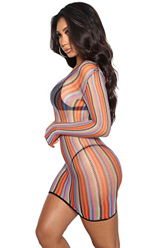 Sexy Rainbow Fishnet Cover Up Dress Stretchy Swimsuit for Women Bikini See Through Coverup Bodycon Miami Spring Break Beach Sheer Mesh Netted Lingerie2