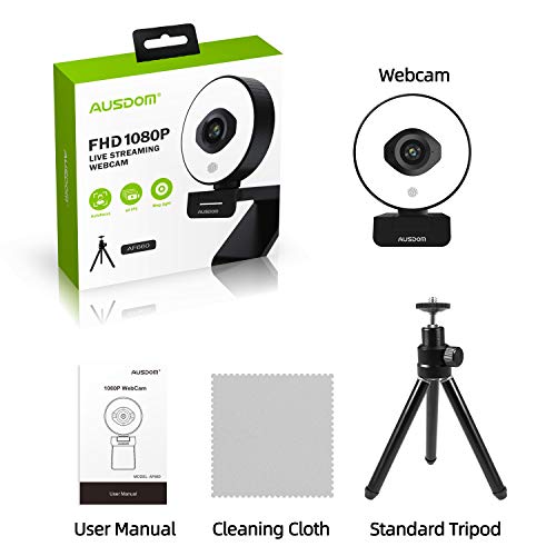 60Fps 1080P Streaming Webcam With Ring Light, Ausdom Af660 Streamcam With 75° Field Of View, Fast Autofocus Usb Web Camera, Dual Mics, Tripod For Zoom Meeting Online Classes Twitch Skype Teams #TOP7