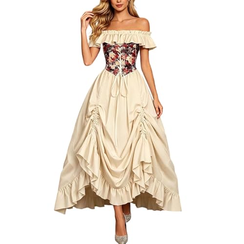 Robe médiévale pour femme style victorien chic à volants et manches bouffantes