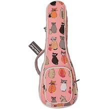 MUSIC FIRST Canvas MISS CAT ukulele case ukulele bag, Double Shoulder Straps, Original Design Fit for 21 inch Soprano Ukulele, Double Shoulder Straps