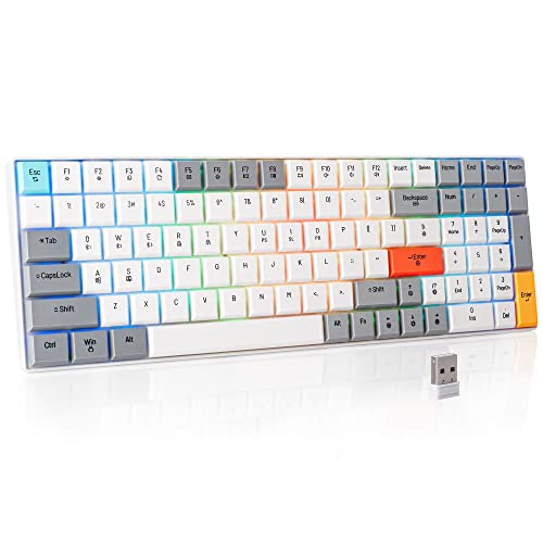 Image of K99 Mechanical Keyboard, Low Profile Wireless Keyboard, Supports Bluetooth 5.0, 2.4G and USB Wired Connection, Compatible with Windows and Mac OS Systems, Red Switch - White