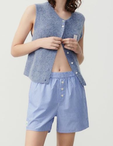 Image of UAURORAO Women Chunky Sweater Vest Button Down Crochet Cable Knit Cardigan Sleeveless Open Front Knitted Crop Waistcoat
