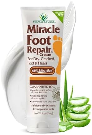 Miracle Foot Repair Cream, Cracked Feet & Heels, 8 Oz, 60% Pure UltraAloe
