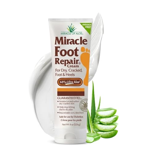 Miracle Foot Repair Cream (8 oz) Repairs Dry Cracked Heels and Feet 60% Pure UltraAloe Moisturizes Softens and Repairs