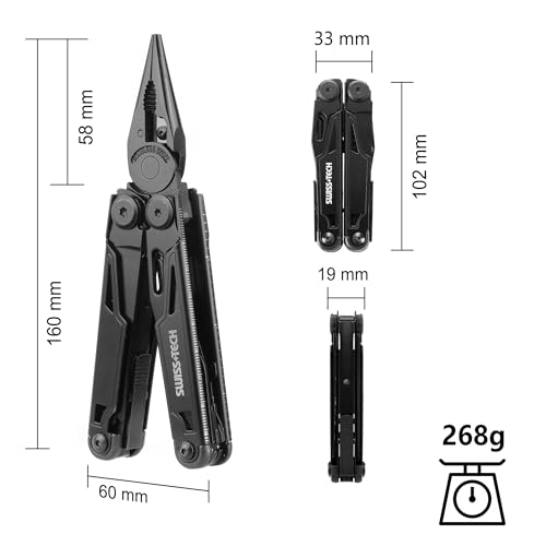 Miniatura 3 de Swiss Tech 16 En 1, Navaja Multiusos De Acero Inoxidable, Multiherramienta Plegable Color Negro, Multifunción Con Alicates, Navaja, Sierra Para Acampada, Caza, Senderismo, Etc