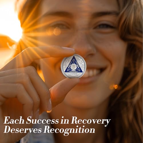 Image of Recovery Triangle 3 Month Sobriety Coin - Silver Roman Numeral NA AA Coins - 1-40 Prime NA /HA /AA Chips and Medallions - Narcotics Alcoholics Anonymous Sober Gifts for Men Women