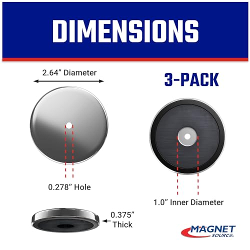 Image of Master Magnetics Ceramic Round Base Magnet Pack - Heavy-Duty Strong Magnets - 65 lb Pull Each - for Indoor and Outdoor Use - Nickel-Plated - 2.618 inch Diameter - 0.275 inch Hole - 0.375 inch Thick - 3-Pack