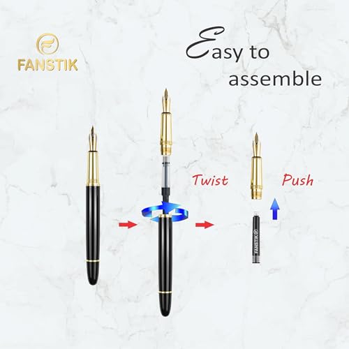 FANSTIK, Customized Fountain pen with name (MADE IN USA), stainless steel, black and gold, luxury engraved pen personalized for men and for women. (Fountain Black-Gold) - Thumbnail 6