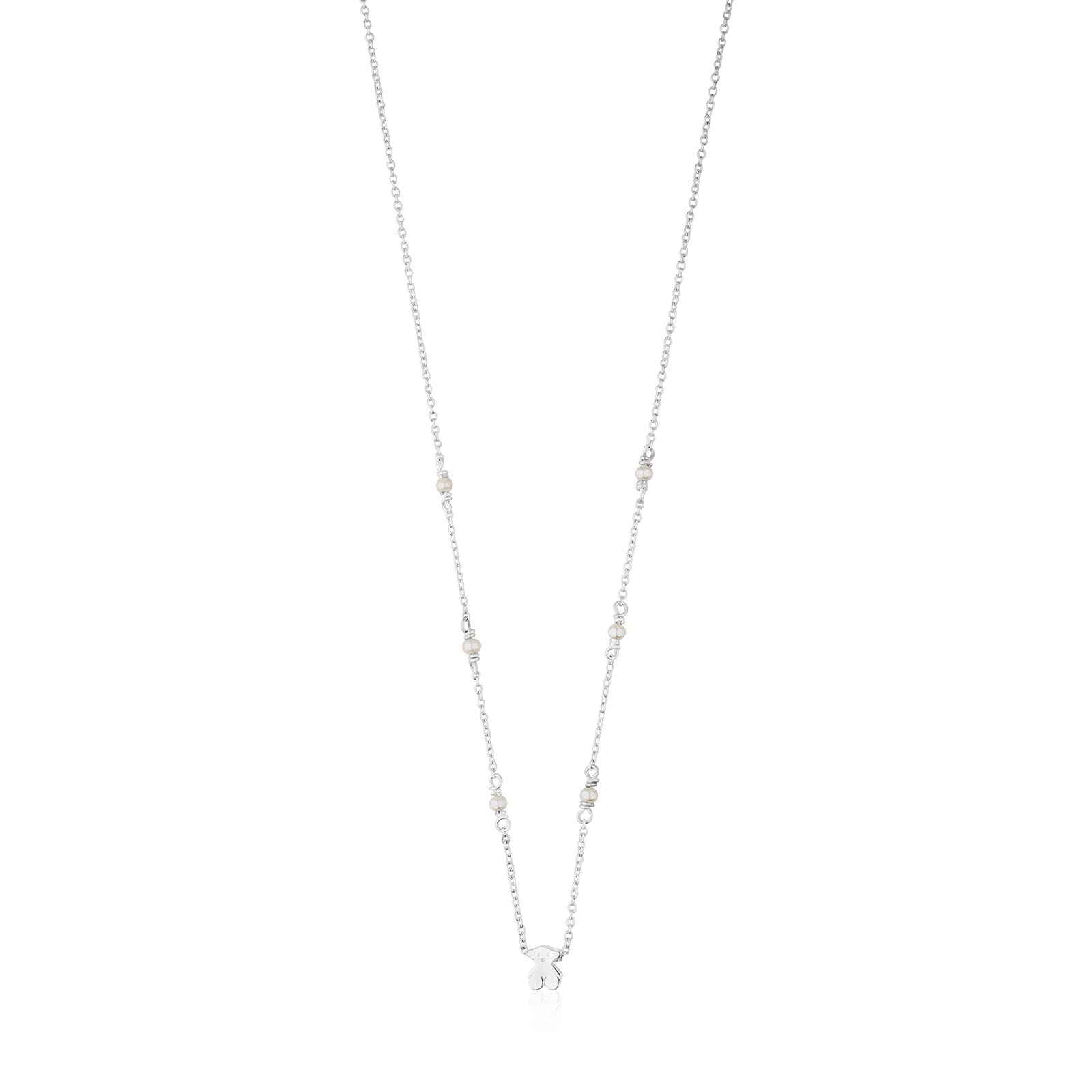 TOUS Collar de Plata de Primera Ley para Mujer con Perlas Cultivadas de 0,25cm, 45 cm de Largo, Discreto y Elegante, Colección Super Power