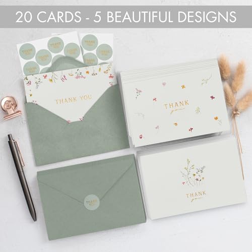 Beautiful-Thank-You-Cards-Set-of-20-With-Envelopes-and-Stickers-Elegant-Blank-Cards-For-Personalized-Notes-Perfect-Bulk-Stationary-Set-For-All-Occasions-incl-Weddings-Business-Baby-Showers Beautiful Thank You Cards Set of 20 With Envelopes and Stickers Elegant Blank Cards For Personalized Notes Perfect Bulk Stationary Set For All Occasions incl Weddings Business Baby Showers