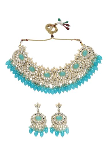 Juego de joyas Kundan en latón chapado en oro con cuentas DMZ-1948 talla S