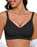 EIISSION Women's Bras Jelly Bras for Women Push Up Bra Wireless Seamless Bra Comfort Non Wired Padded Bralette Soft Support T-Shirt Bra Comfortable Everyday Bra Regular & Plus Size Black S