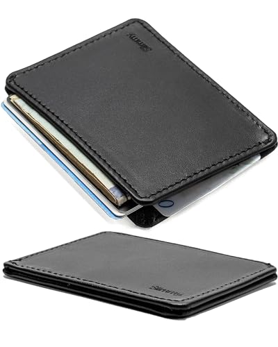 Slim Wallet for Men RFID Blocking - bolstr Slimmy R1SO Minimalist Wallet for Men – 4mm Thin Mens Front Pocket Wallet, 1 Pocket, 2 Slot, Full-Grain Genuine Leather – 101 x 78mm Premium EDC Black Wallet