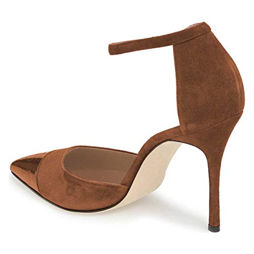 FSJ Women Stiletto High Heels D'Orsay Pumps Pointed Closed Point Toe Ankle Strap Office Dress Shoes Size 4-15 M US4