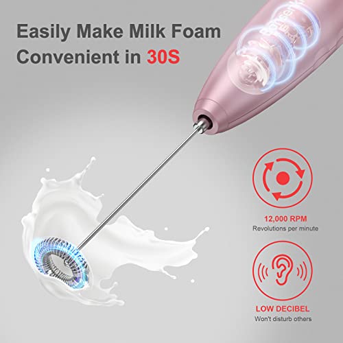 Bonsenkitchen Handheld Milk Frother, Electric Hand Foamer Blender For Drink Mixer, Perfect For Bulletproof Coffee, Matcha, Hot Chocolate, Mini Battery Operated Milk Whisk Frother (Pink) #TOP2