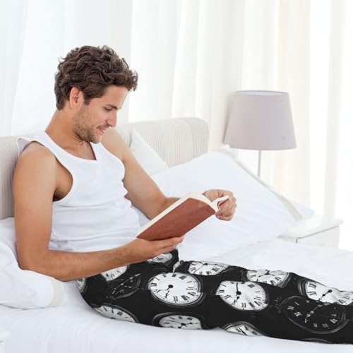 Mens Pajama Pants - Comfy Vintage Clock Pattern Print Pjs Sleep Bottoms for Mens Lounge Pants with Pockets4