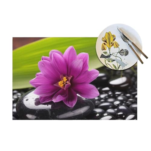 Sets de table antidérapants PVC motif fleur violette pour repas zen - 6
