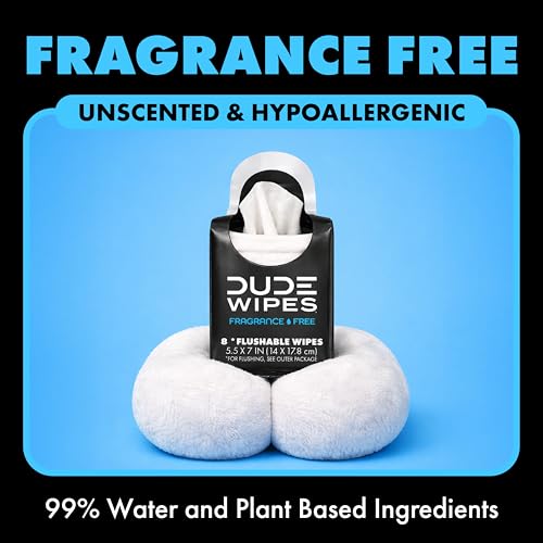 Image of DUDE Wipes Unscented Pocket Packs - Travel Wipes - 6 Packs of 8 (48 Count) - On-The-Go Adult Flushable Wipes for Sensitive Skin - Infused with Vitamin E and Aloe - Septic and Sewer Safe