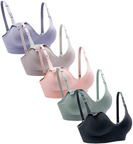 Suekaphin Nursing Bra 5pack Wireless V Neck Maternity Nursing Bra Bralette Low Cut Sleeping Breastfeeding with Extenders