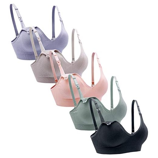 Suekaphin Nursing Bra 5pack Wireless Deep V Neck Maternity Nursing Bra Bralette Sleeping Breastfeeding with Extra Extenders,Small,SORT Rib Surface-A
