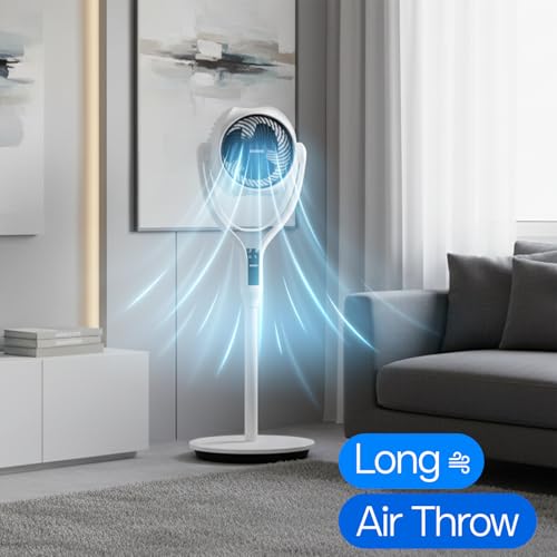 Image of oltao Space Super Silent Pedestal Fan with Remote, 3D Oscillation, Feather Touch Panel, Long Air Throw, LED Backlight & Timer, Adjustable Height 2026