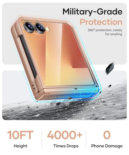 Image of Vihibii for Samsung Galaxy Z Flip 7 Case with Outer Screen Protector & Rugged Hinge Protection & Non-Slip Texture, Shockproof Sturdy Full Body Phone Cover for Samsung Galaxy Z Flip 7 2025, Rose Gold