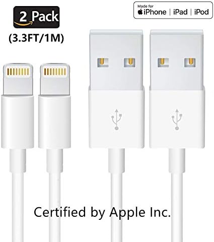 2Pack iPhone/iPad Charger Cable [MFi Certified] Lightning to USB Cable Original Certified Compatible iPhone X/8/7/6s/6/plus/5s/5c/SE,iPad Pro/Air/Mini,iPod Touch(2Pack 1M/3.3FT)