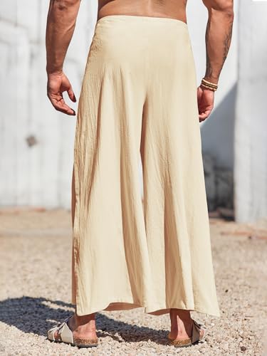 Runcati Mens Linen Wrap Pants Thai Fisherman Yoga Beach Hippie Lightweight Loose Fit Pants4