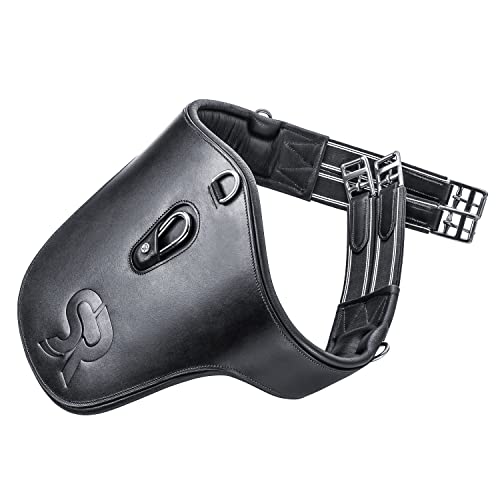 Sunride Stollengurt aus Echtleder für Pferde (Hickstead), mit D-Ring (3X) und Karabiner für Hilfszügel (125 cm, schwarz)