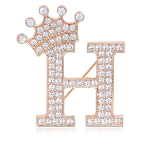 Image of Initial Letter Brooch Pins with Crown for Women Girls Men Boys Personalized Name Brooches Crafts Colorful Rhinestone Brooch Pins Gold A-Z