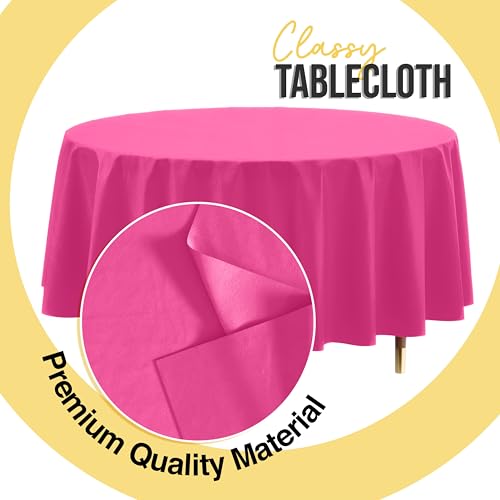 Image of Exquisite 66% Thicker Premium Cerise Round Tablecloth 0.5 Mil 24 Pack Plastic Table Cloth Disposable 84 Inch Round Plastic Tablecloth Won't Tear Easily Like Cheap Thin Brands