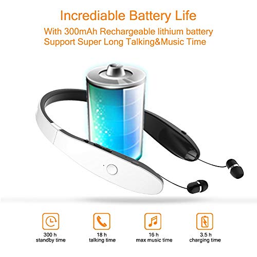 Foldable Bluetooth Headset, Beartwo Lightweight Retractable Bluetooth Headphones For Sports&Exercise, Noise Cancelling Stereo Neckband Wireless Headset (With Carry Case) #TOP2